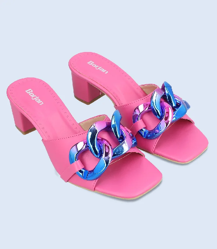 Versatile Heeled Sandals for Any Occasion---BW9639-Fuschia-Women Slipper Heel