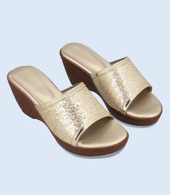 Stylish Platform Heels for Extra Height--BW9912-GOLDEN-Women Platform Slipper Heel