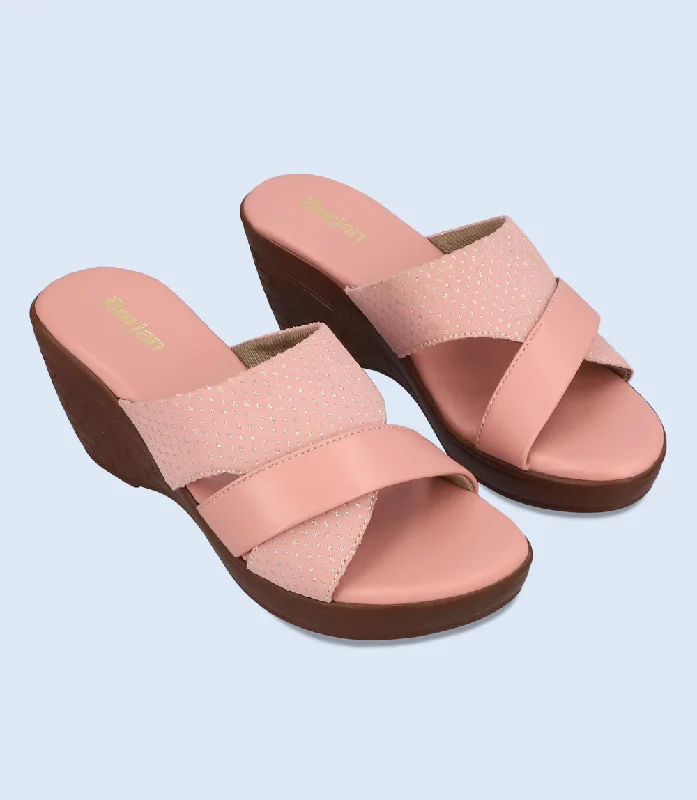 Stylish Platform Heels for Extra Height--BW9914-LIGHT PINK-Women Platform Slipper