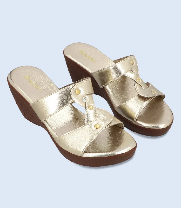 Stylish Platform Heels for Extra Height--BW9915-GOLDEN-Women Platform Slipper