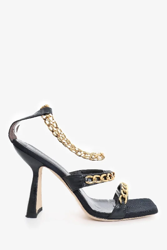 By Far Black Leather Gold Chain Detail Heels Size 40---Comfortable Leather Pumps for Office and Everyday Wear