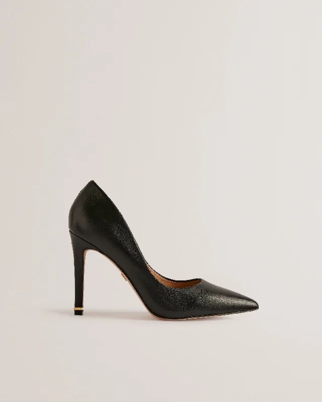 Stiletto Heel Pumps with Perfect Fit--Caaraa High-Heeled Pump With River Of Gold Heel Black-Fashionable & Classic