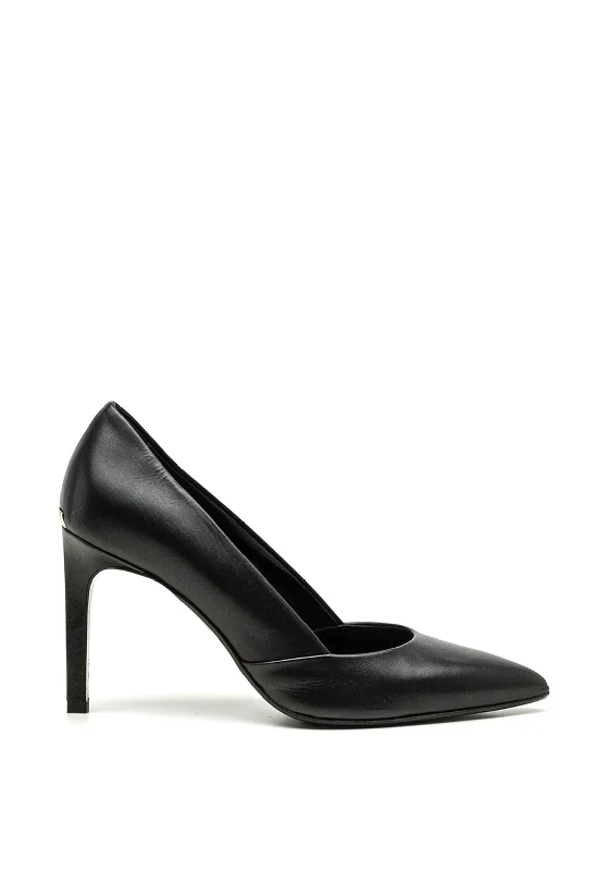 Stiletto Heel Pumps with Perfect Fit--Calvin Klein Leather Pointed Toe Court Shoes, Black-Fashionable & Classic