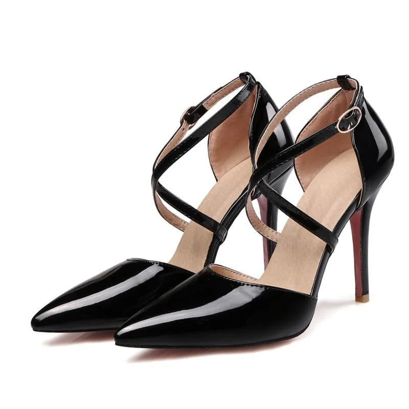 Stylish Ankle Strap Heels for Women--Candy Color Pointed Toe Cross Strap Pumps Ankle Strap Pumps