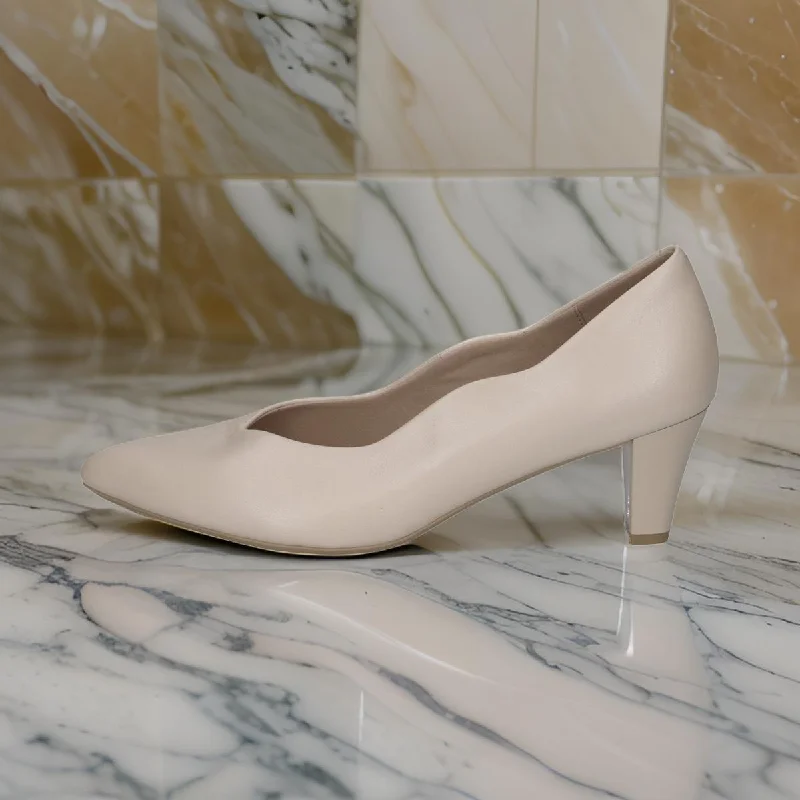 Versatile Heeled Sandals for Any Occasion---Caprice Elegant Cream Heel Shoes with Scalloped Edge