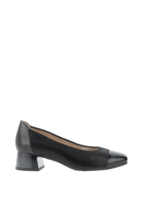 Trendy Chunky Heel Pumps for Casual Wear--Caprice Leather Block Heels, Black