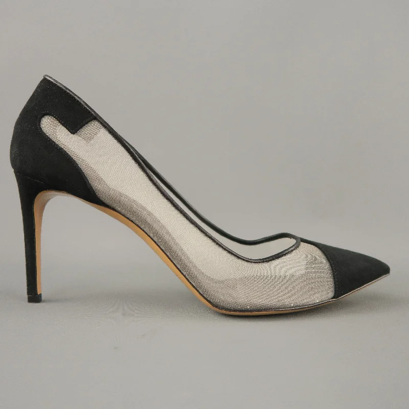 Affordable Suede Ankle Pumps for All-Day Wear--CASADEI Size 12 Black Mesh & Suede Pointed Pumps