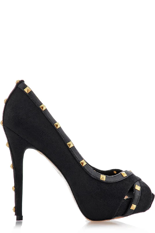 Affordable Suede Ankle Pumps for All-Day Wear--CECCONELLO AZARIA Black Suede Studded Pumps