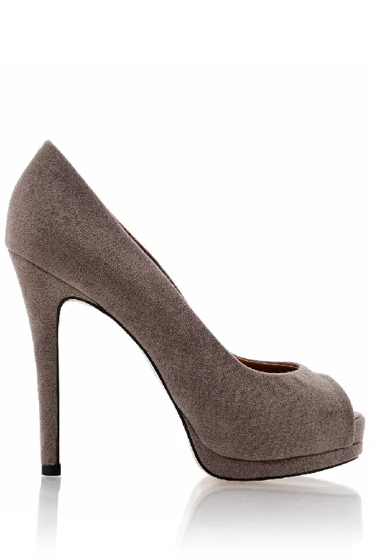 Affordable Suede Ankle Pumps for All-Day Wear--CECCONELLO DREA Gray Suede Peep Toe