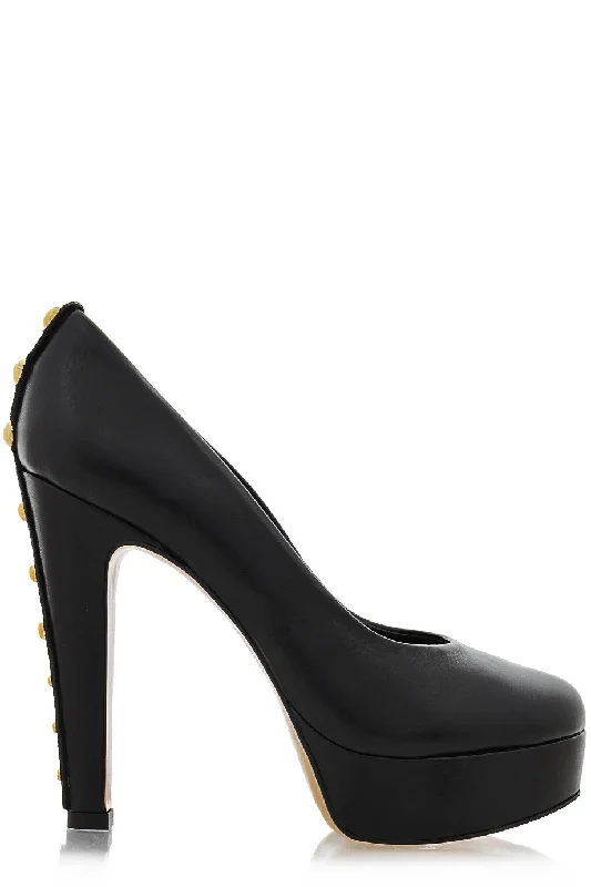 Stylish Platform Heels for Extra Height--CECCONELLO EVLIN Black Studded Platform Pumps