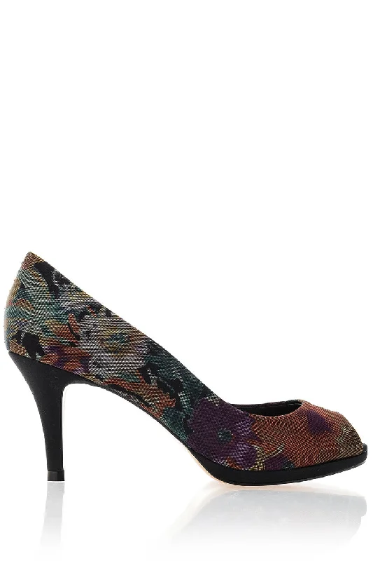 Stiletto Heel Pumps with Perfect Fit--CECCONELLO MEI Floral Mid-Heel Peep Toe-Fashionable & Classic