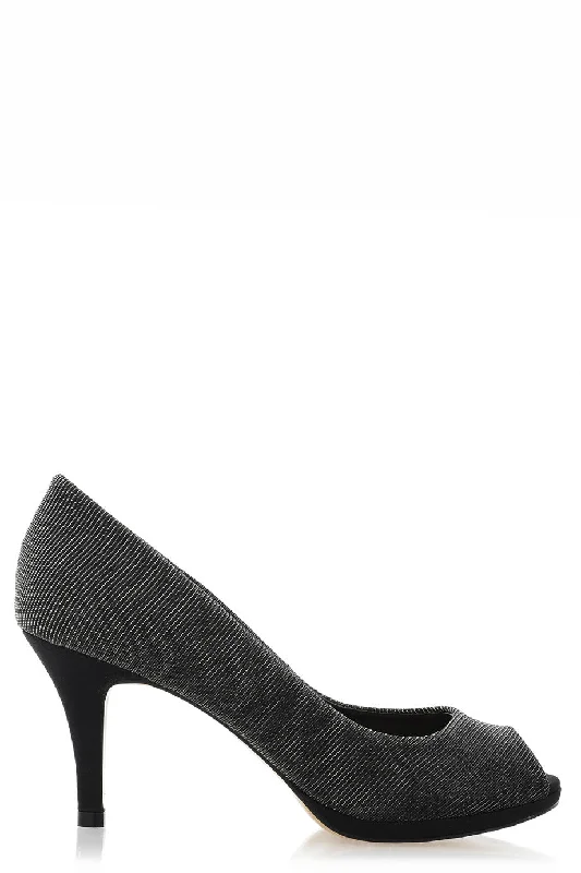 Stiletto Heel Pumps with Perfect Fit--CECCONELLO MEI Silver Lurex Mid-Heel Peep Toe-Fashionable & Classic