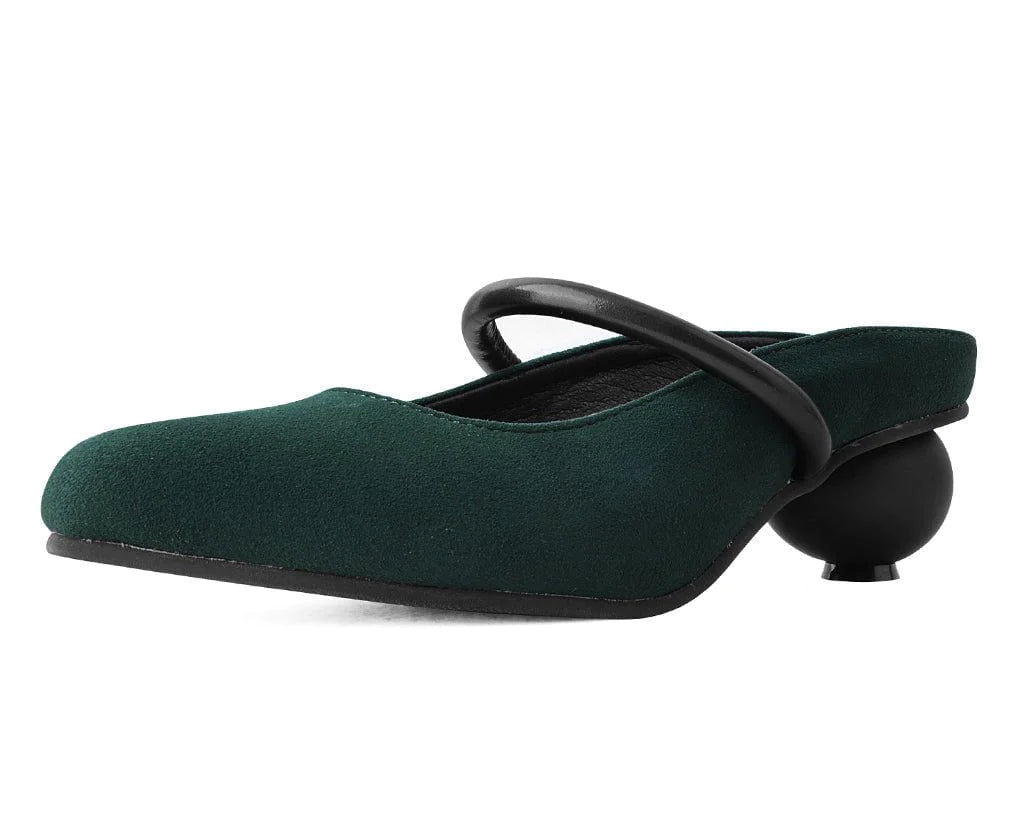 Affordable Suede Ankle Pumps for All-Day Wear--Cedar Green Faux Suede Ball Heel