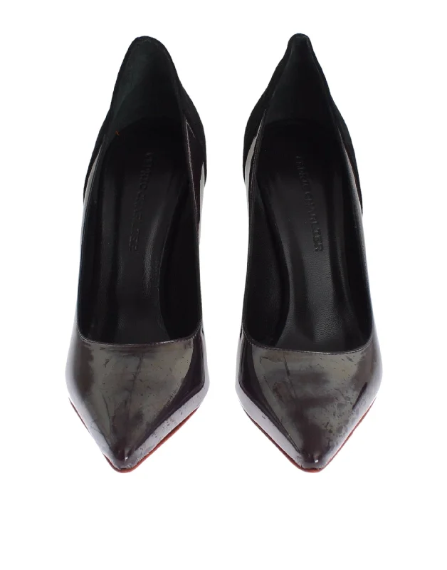 Cédric Charlier Chic Metallic Gray Leather Pumps---Comfortable Leather Pumps for Office and Everyday Wear