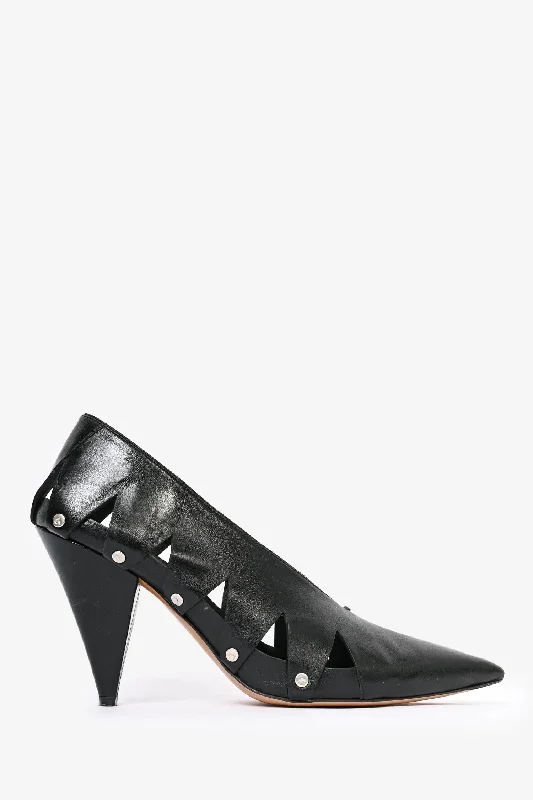 Celine Black Leather Cut-Out Pointed Heels Size 38---Comfortable Leather Pumps for Office and Everyday Wear