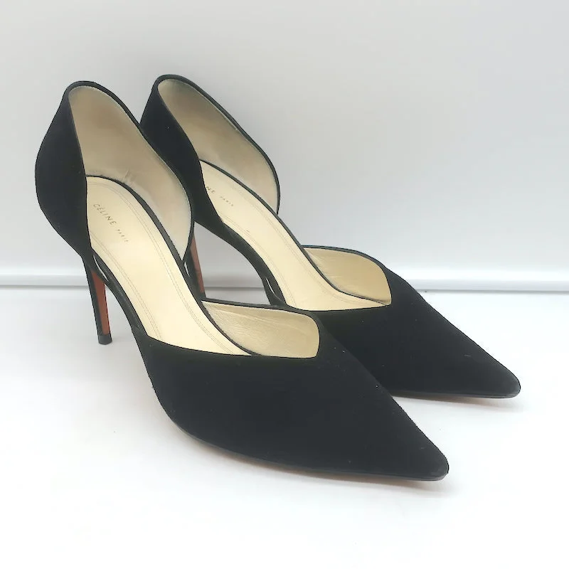 Affordable Suede Ankle Pumps for All-Day Wear--Celine D'Orsay Pumps Black Suede Size 38.5 Pointed Toe Heels