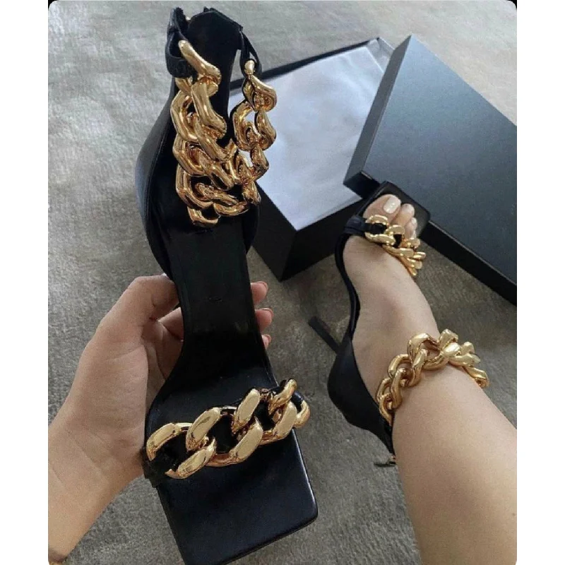 Stiletto Heel Pumps with Perfect Fit--Chain High Heel Shoes-Fashionable & Classic