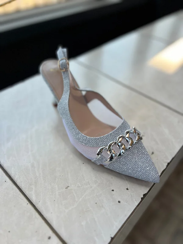 Versatile Heeled Sandals for Any Occasion---Chainlink ladies heels - Silver