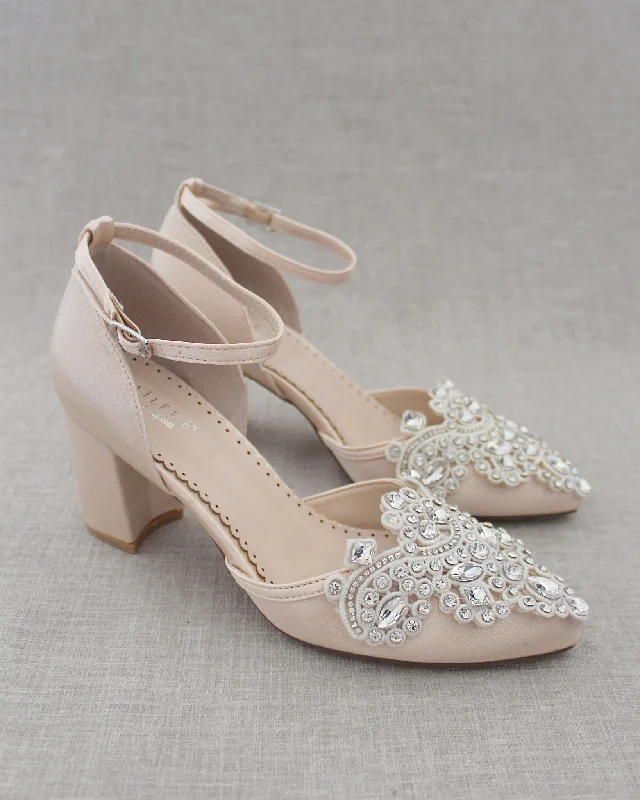 Affordable Rhinestone Pumps for a Dazzling Look---Embellished Rhinestones Evening Block Heel