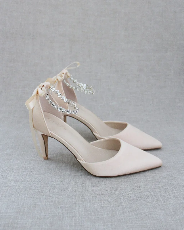 Evening Pumps with Amaryllis Crystal Strap---Elegant Evening Heels for Weddings and Parties