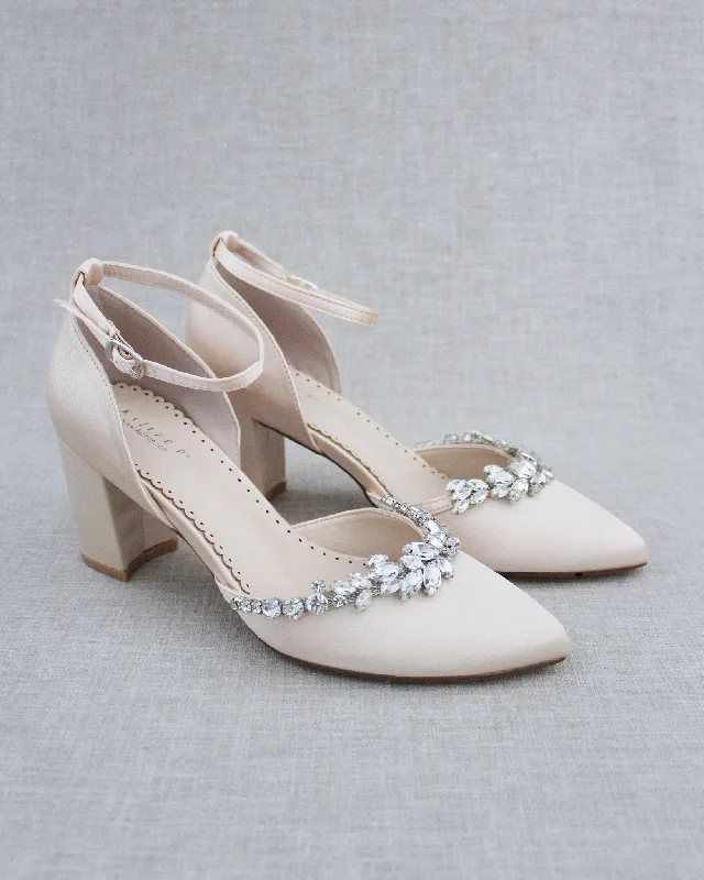 Trendy Chunky Heel Pumps for Casual Wear--Marquise Rhinestone Block Heel Evening Shoes