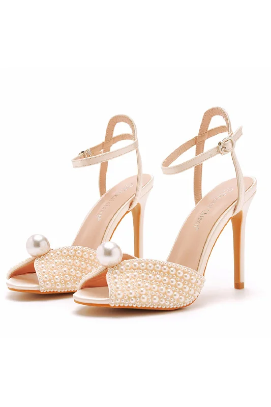 Stylish Open Toe Heels for Summer--Champagne Open Toe Stiletto with Pearl