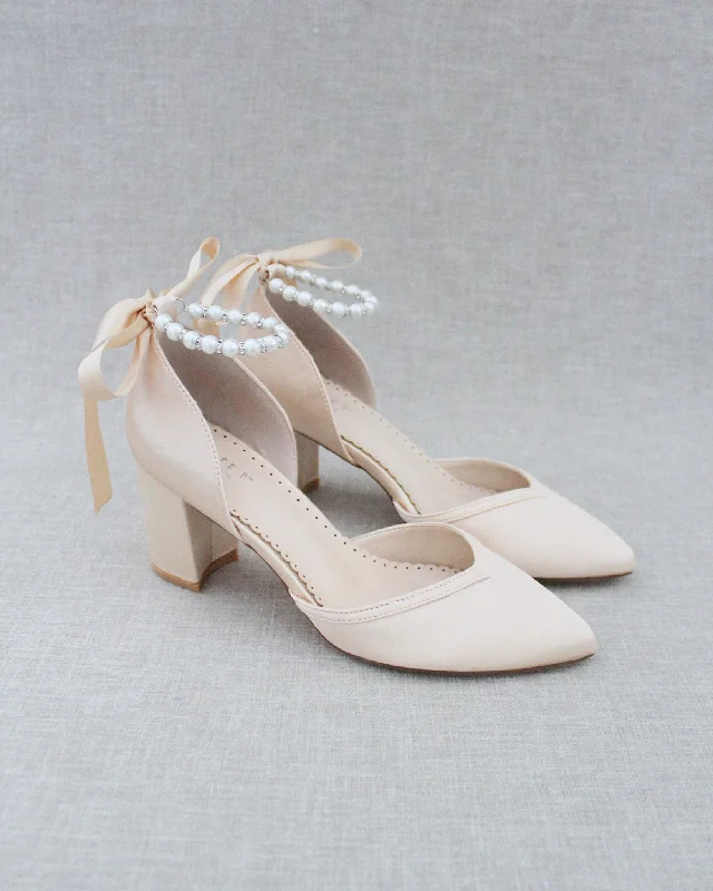 Stylish Ankle Strap Heels for Women--Pearl Ankle Strap Evening Block Heel