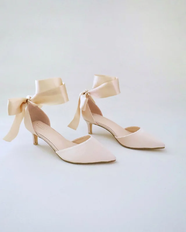 Satin Pointy Toe Low Heels with Wrapped Ankle TieAffordable Satin Heels with a Luxe Touch