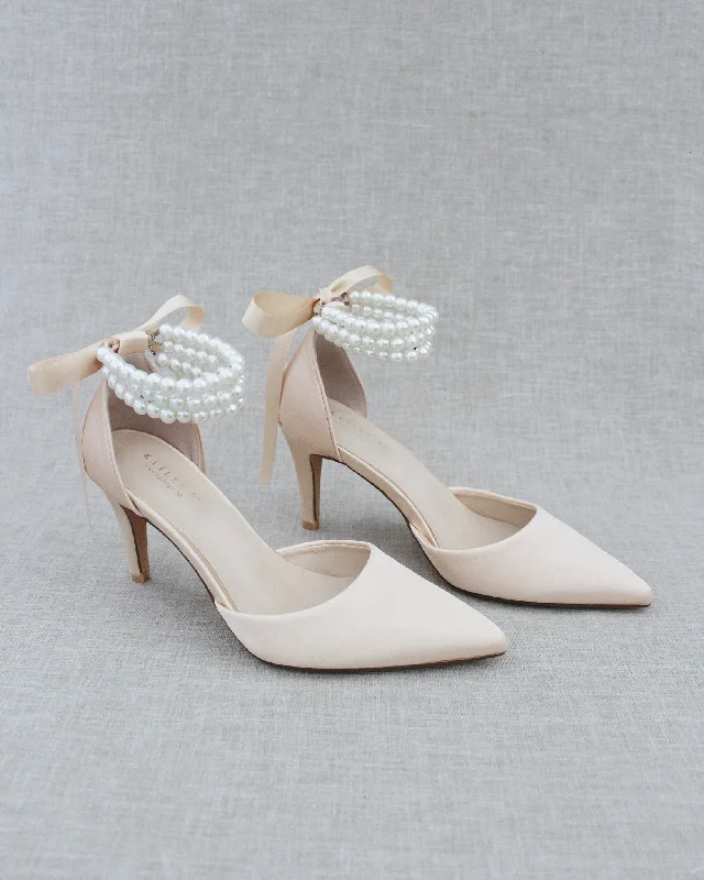 Trinity Pearl Wrap Evening Shoes---Elegant Evening Heels for Weddings and Parties