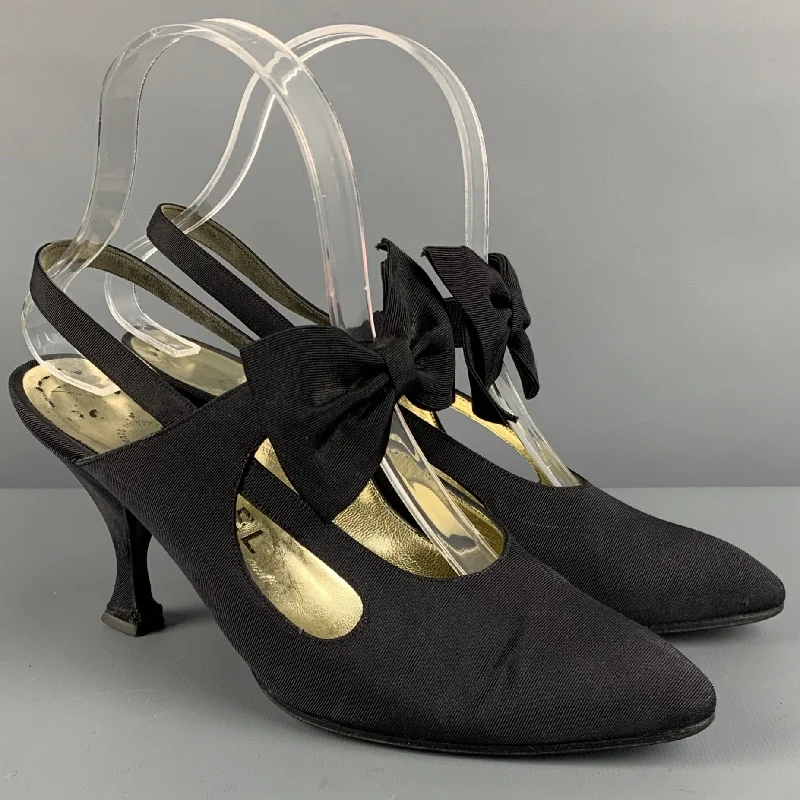 CHANEL Size 7 Black Taffeta Bow Slingback Pumps---Charming Bow Pumps for a Cute and Stylish Look