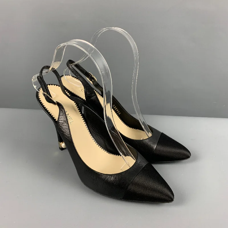 Fashionable Leather Slingback Pumps for Casual Wear--CHANEL Size 9 Black Leather Slingback Pumps