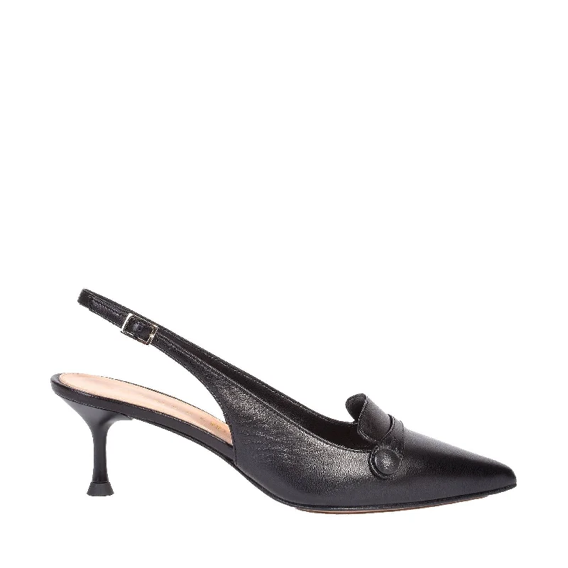 Capretto Sling Back Shoes In Black---Fashionable Kitten Heels for Date Night