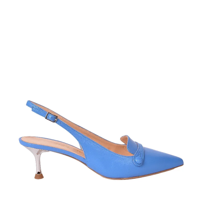 Chiffon Sling Back Shoes In Light Blue---Fashionable Kitten Heels for Date Night