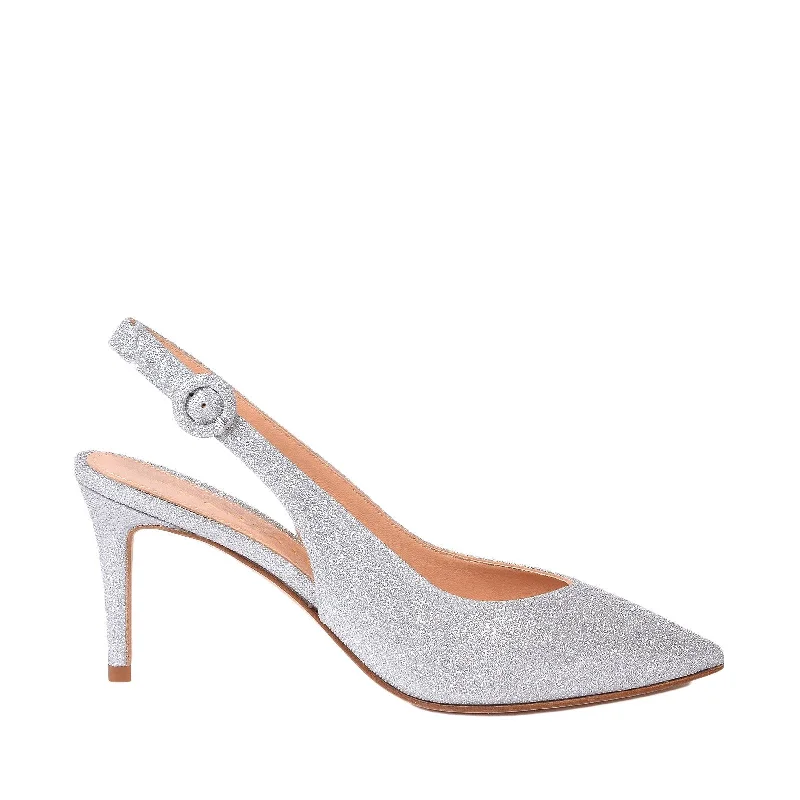 Jolanda Sling Back Pumps In Silver Glitter---Trendy Glitter Heels for a Glamorous Look