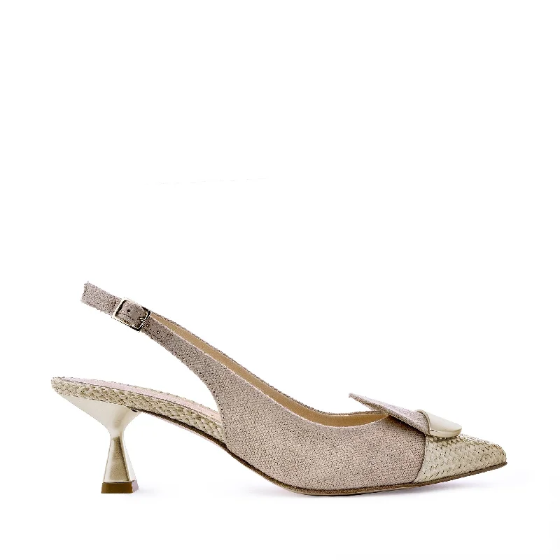 Lino Gold Sling Back Pumps---Fashionable Kitten Heels for Date Night