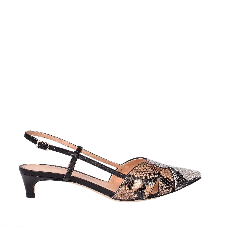 Tomaia Snake Sling Back Mid Heels---Fashionable Kitten Heels for Date Night