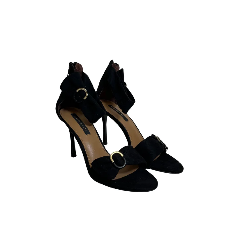 Affordable Suede Ankle Pumps for All-Day Wear--Charles & Keith Black Suede Zip-back Heels | Brand New |