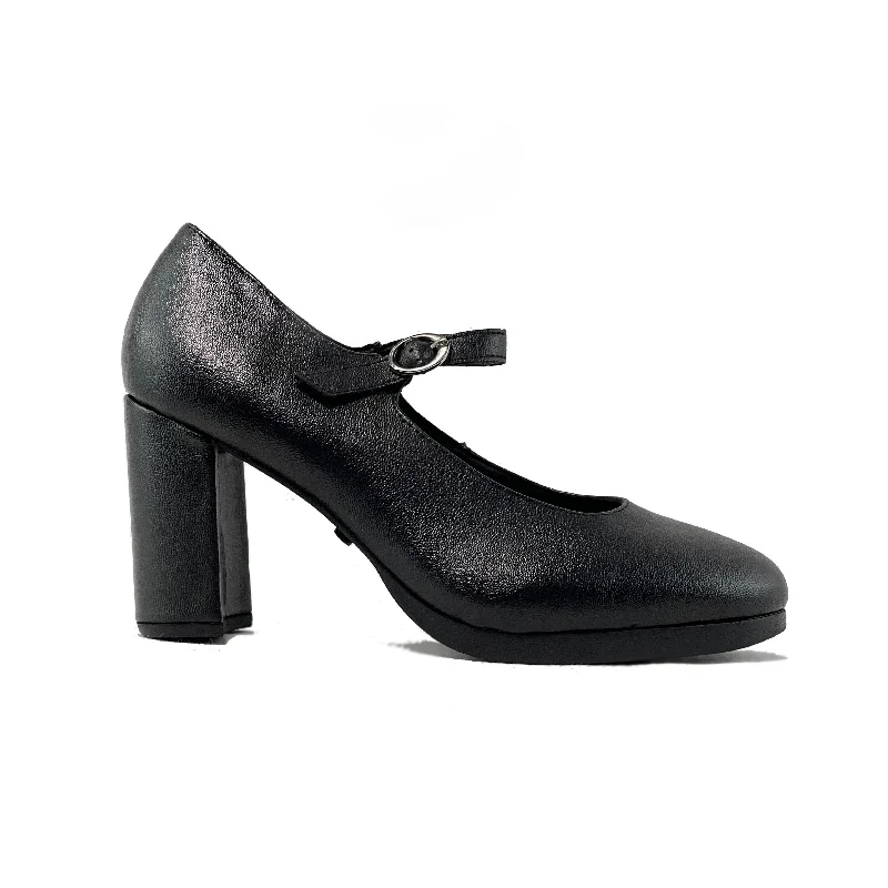 'Charlotte' vegan high-heeled Mary-Jane by Zette Shoes - matte black---Fashionable Kitten Heels for Date Night