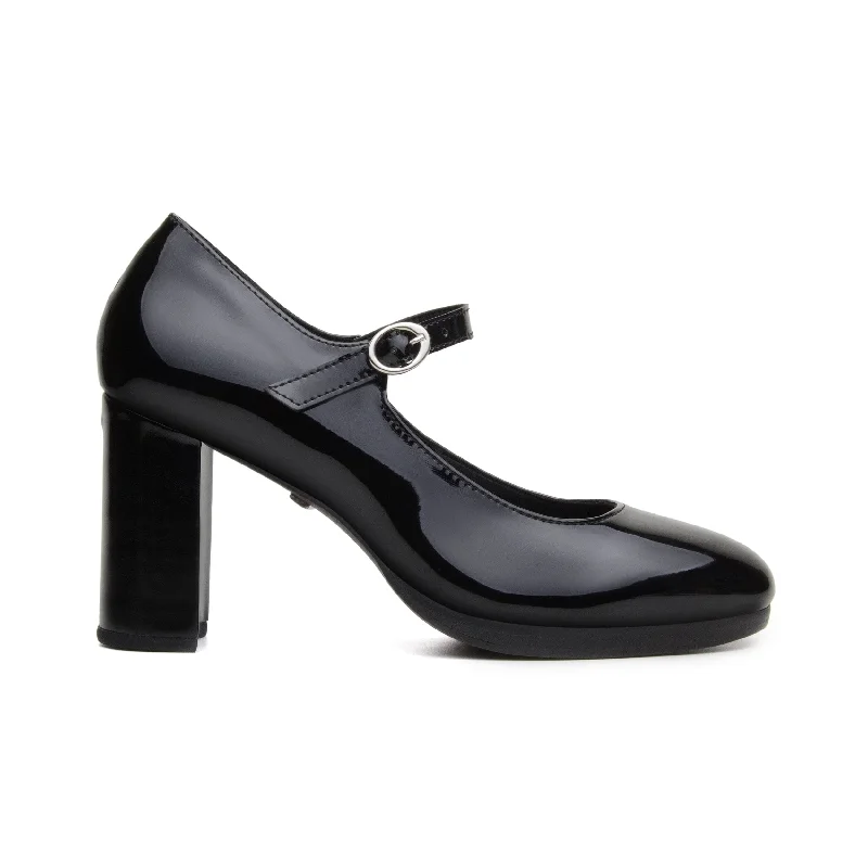 Sleek and Shiny Patent Pump Heels for a Polished Look--'Charlotte' vegan high-heeled Mary-Jane by Zette Shoes - patent black