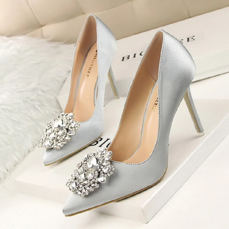 Affordable Rhinestone Pumps for a Dazzling Look---Chaussures a Talons Vert Tacones De Mujer Bling Rhinestone Green Elegant Women Wedding High Heels for Ladies Pumps Shoes