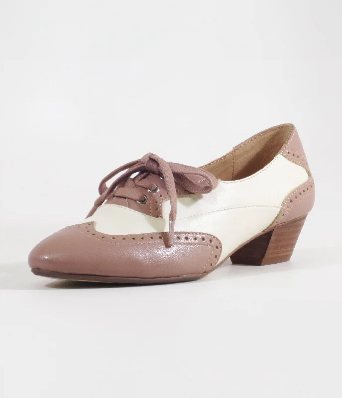 Versatile Heeled Sandals for Any Occasion---Chelsea Crew 1950's Mauve & Bone Demi Oxford Saddle Shoes