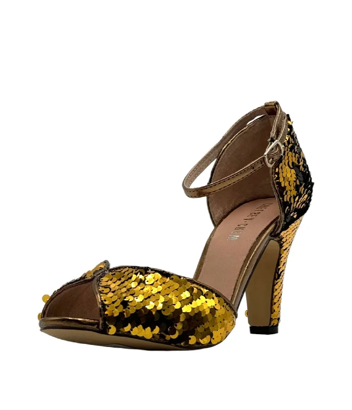 Chelsea Crew Black & Gold Sequin Lola Pumps---Trendy Glitter Heels for a Glamorous Look