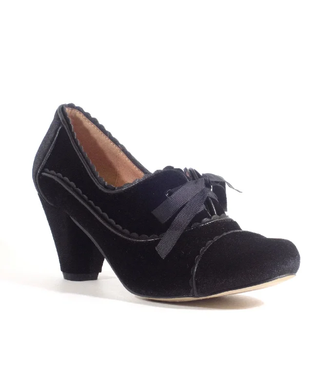 Luxurious Velvet Women's Pumps with Soft Finish---Chelsea Crew 1930s Black Velvet Oxford Madison Heels