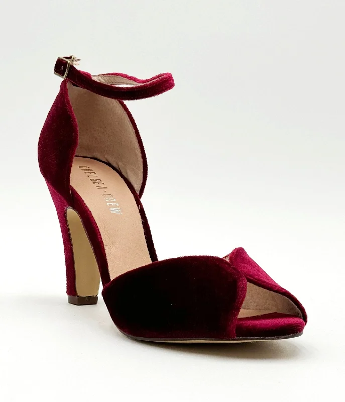 Luxurious Velvet Women's Pumps with Soft Finish---Chelsea Crew Burgundy Velvet Lola Pumps