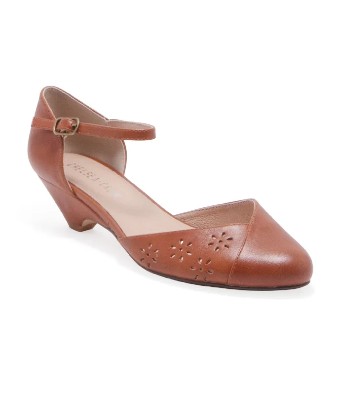 Chelsea Crew 1930s Rust Leatherette Eyelet Percy Heels---Comfortable Leather Pumps for Office and Everyday Wear