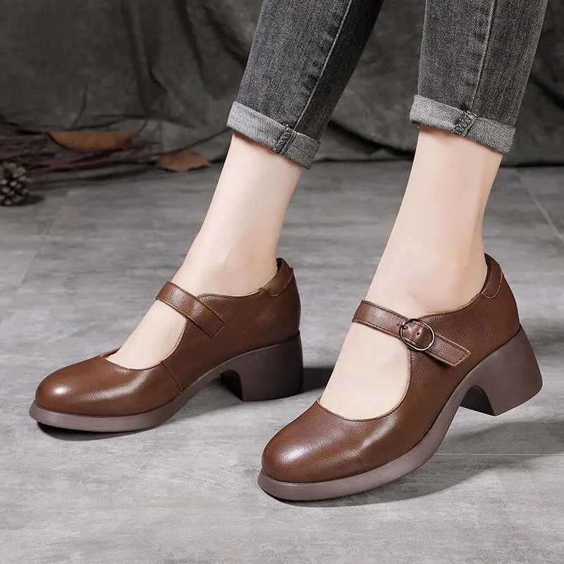 Versatile Dress Heels for Formal and Casual Wear---Chocolate High Heels Buckle Strap Chunky High Heels