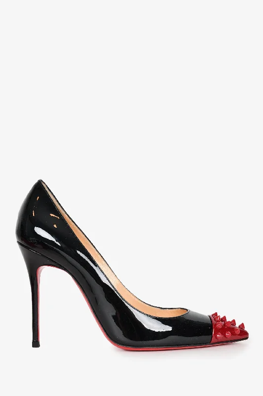 Sleek and Shiny Patent Pump Heels for a Polished Look--Christian Louboutin Black/Red Patent Leather Spike Heels Size 36.5