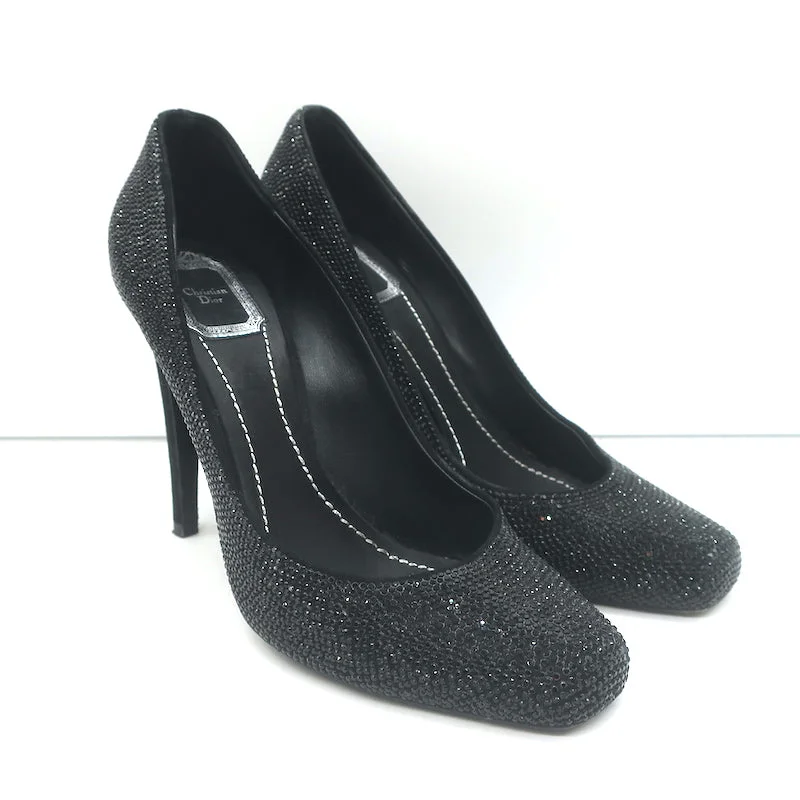 Affordable Suede Ankle Pumps for All-Day Wear--Christian Dior Crystal-Embellished Pumps Black Suede Size 39