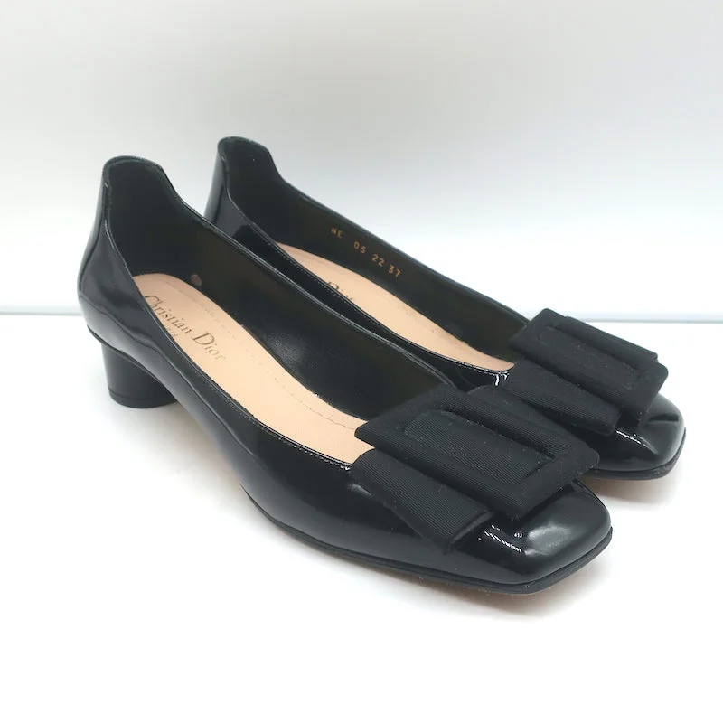 Sleek and Shiny Patent Pump Heels for a Polished Look--Christian Dior Idylle Ballet Pumps Black Patent Leather and Grosgrain Size 37