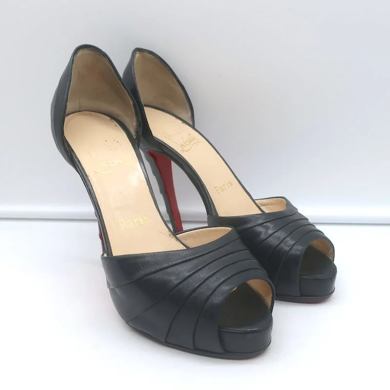 Trendy Peep Toe Platform Heels Crafted from Genuine Leather--Christian Louboutin Armadillo 120 d'Orsay Peep Toe Pumps Black Leather Size 36.5